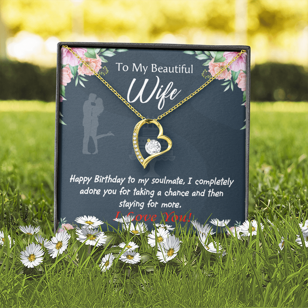 To My Wife Wife I Completely Adore Birthday Message Forever Necklace w Message Card-Express Your Love Gifts