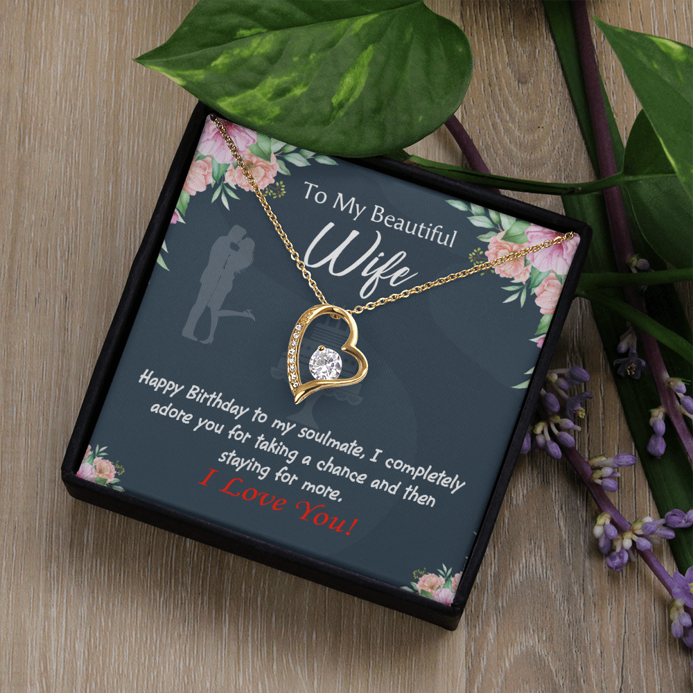 To My Wife Wife I Completely Adore Birthday Message Forever Necklace w Message Card-Express Your Love Gifts