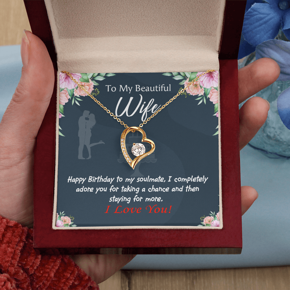 To My Wife Wife I Completely Adore Birthday Message Forever Necklace w Message Card-Express Your Love Gifts