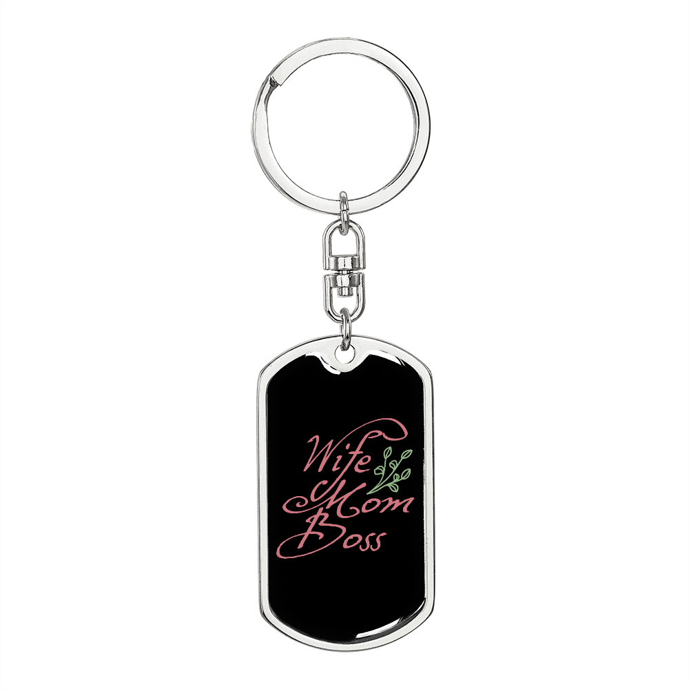 To My Wife Wife Mom Boss Black Pink Keychain Stainless Steel or 18k Gold Dog Tag Keyring-Express Your Love Gifts
