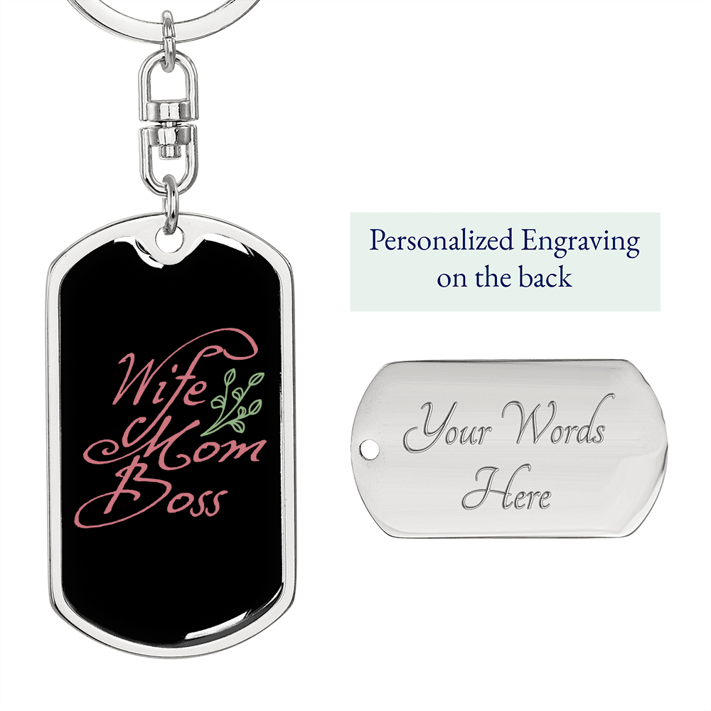 To My Wife Wife Mom Boss Black Pink Keychain Stainless Steel or 18k Gold Dog Tag Keyring-Express Your Love Gifts