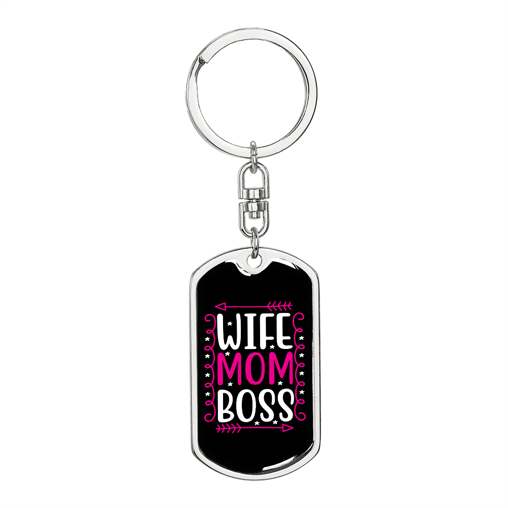 To My Wife Wife Mom Boss Black Pink White Keychain Stainless Steel or 18k Gold Dog Tag Keyring-Express Your Love Gifts