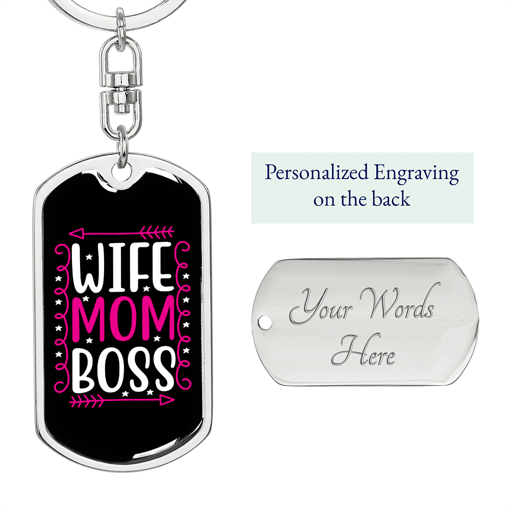 To My Wife Wife Mom Boss Black Pink White Keychain Stainless Steel or 18k Gold Dog Tag Keyring-Express Your Love Gifts