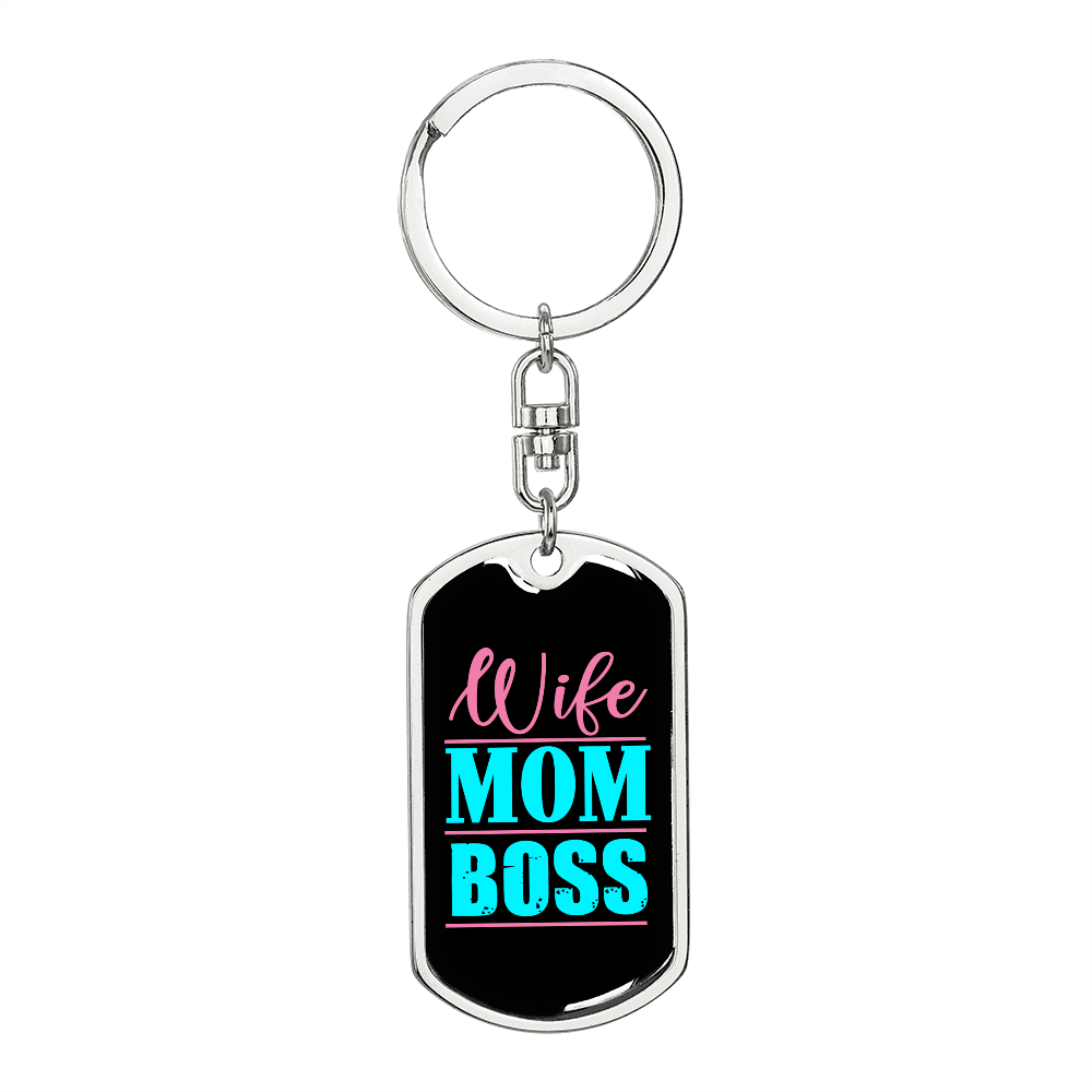 To My Wife Wife Mom Boss Colored Keychain Stainless Steel or 18k Gold Dog Tag Keyring-Express Your Love Gifts