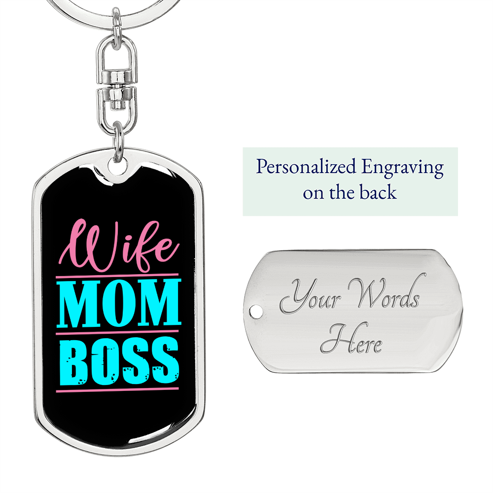 To My Wife Wife Mom Boss Colored Keychain Stainless Steel or 18k Gold Dog Tag Keyring-Express Your Love Gifts