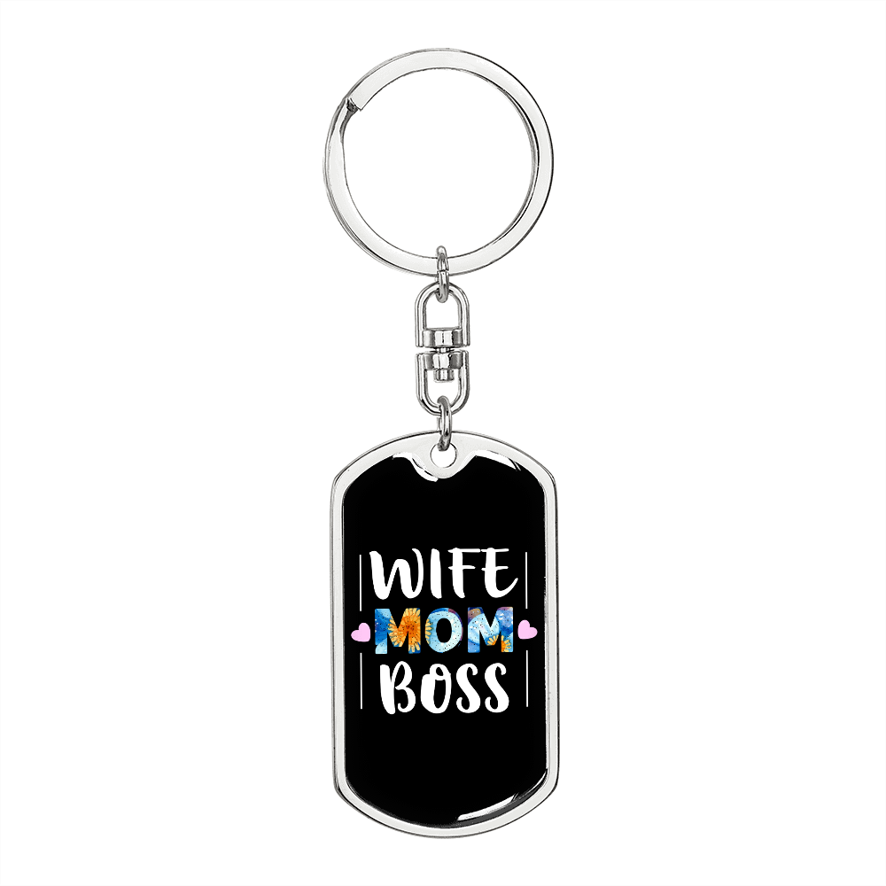 To My Wife Wife Mom Boss Keychain Stainless Steel or 18k Gold Dog Tag Keyring-Express Your Love Gifts