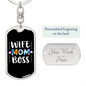To My Wife Wife Mom Boss Keychain Stainless Steel or 18k Gold Dog Tag Keyring-Express Your Love Gifts