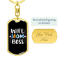 To My Wife Wife Mom Boss Keychain Stainless Steel or 18k Gold Dog Tag Keyring-Express Your Love Gifts