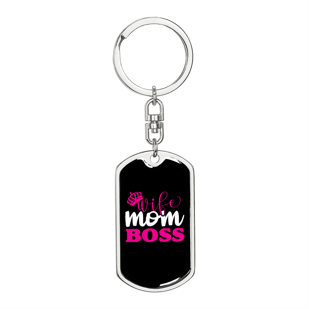 To My Wife Wife Mom Boss Pink Keychain Stainless Steel or 18k Gold Dog Tag Keyring-Express Your Love Gifts