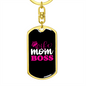 To My Wife Wife Mom Boss Pink Keychain Stainless Steel or 18k Gold Dog Tag Keyring-Express Your Love Gifts