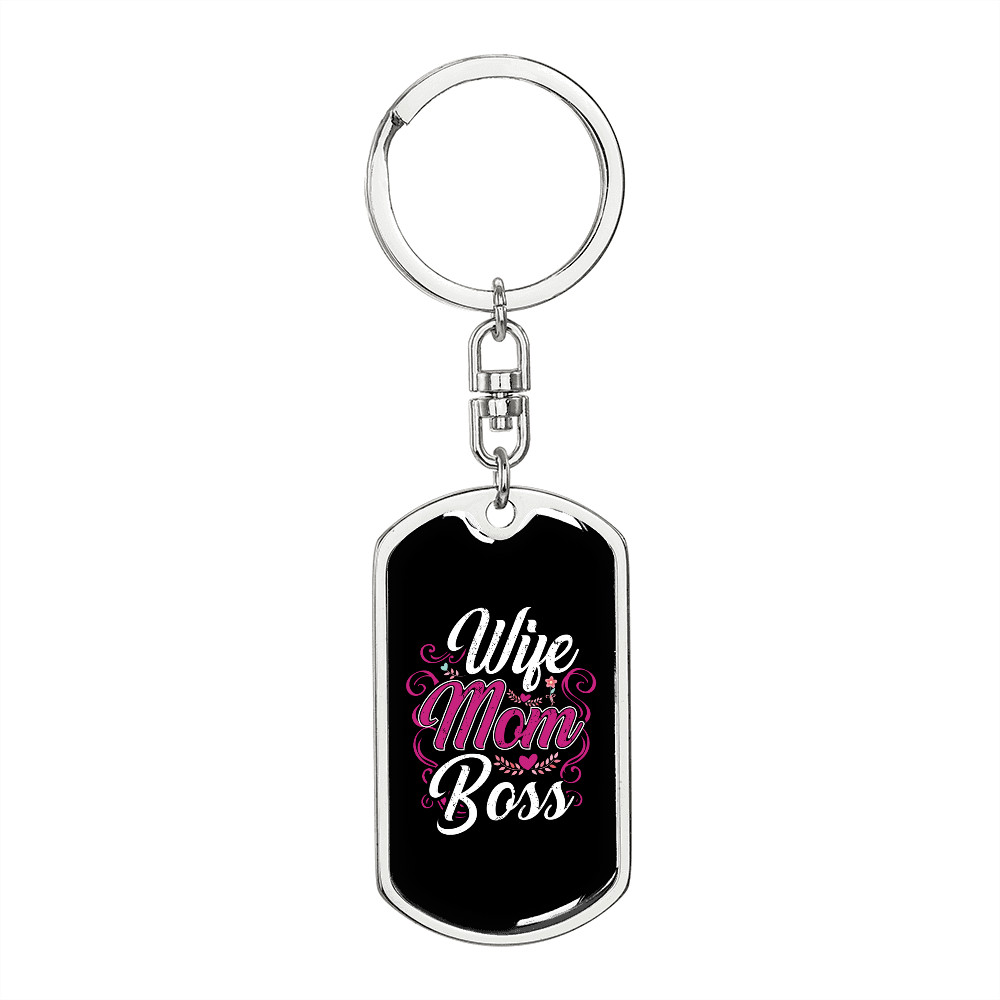 To My Wife Wife Mom Boss Purple Keychain Stainless Steel or 18k Gold Dog Tag Keyring-Express Your Love Gifts