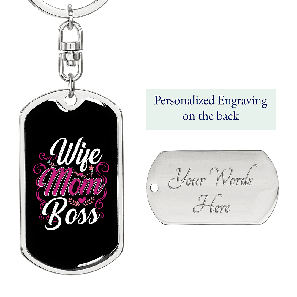 To My Wife Wife Mom Boss Purple Keychain Stainless Steel or 18k Gold Dog Tag Keyring-Express Your Love Gifts