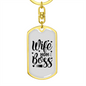 To My Wife Wife Mom Boss White Keychain Stainless Steel or 18k Gold Dog Tag Keyring-Express Your Love Gifts