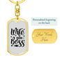 To My Wife Wife Mom Boss White Keychain Stainless Steel or 18k Gold Dog Tag Keyring-Express Your Love Gifts