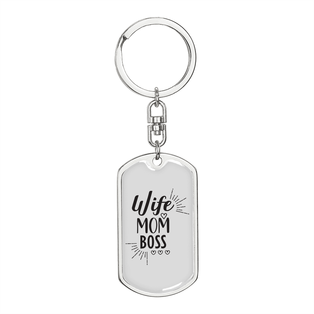 To My Wife Wife Mom Boss Whitwe Keychain Stainless Steel or 18k Gold Dog Tag Keyring-Express Your Love Gifts