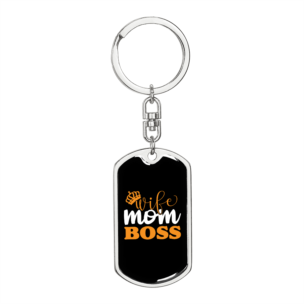 To My Wife Wife Mom Boss Yellow Keychain Stainless Steel or 18k Gold Dog Tag Keyring-Express Your Love Gifts