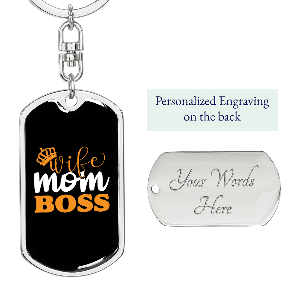 To My Wife Wife Mom Boss Yellow Keychain Stainless Steel or 18k Gold Dog Tag Keyring-Express Your Love Gifts