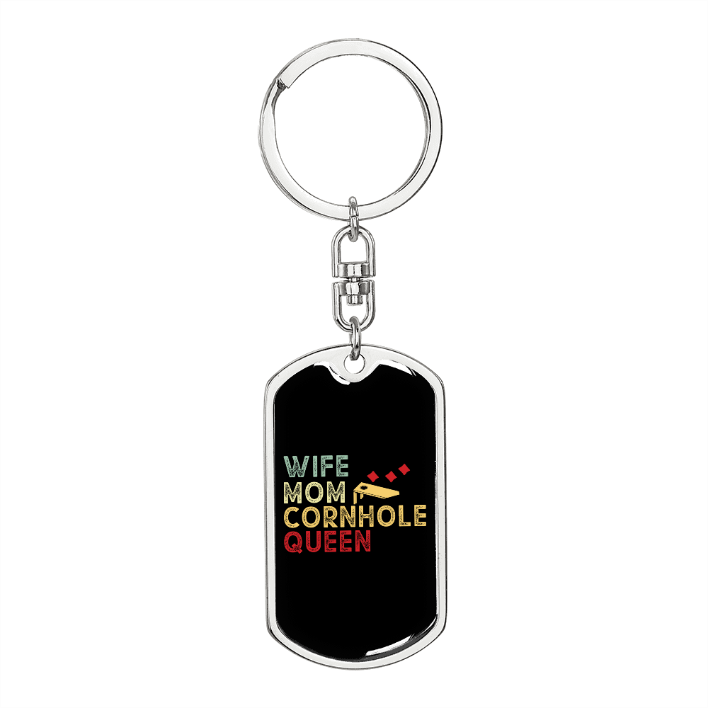 To My Wife Wife Mom Cornhole Queen Keychain Stainless Steel or 18k Gold Dog Tag Keyring-Express Your Love Gifts