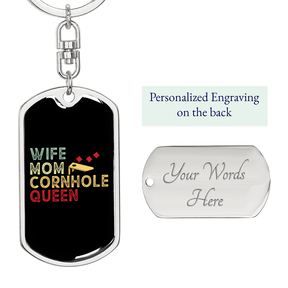 To My Wife Wife Mom Cornhole Queen Keychain Stainless Steel or 18k Gold Dog Tag Keyring-Express Your Love Gifts