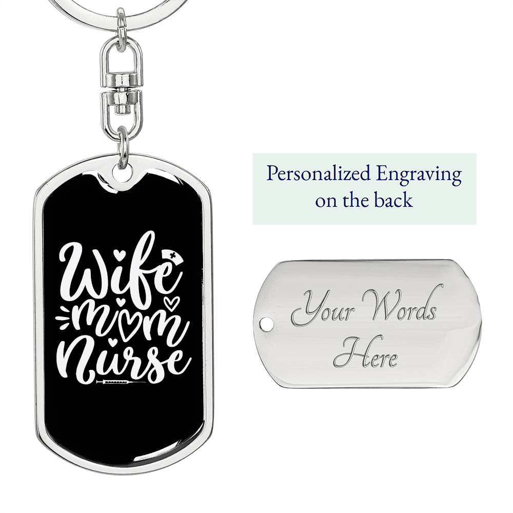 To My Wife Wife Mom Nurse Black and White Keychain Stainless Steel or 18k Gold Dog Tag Keyring-Express Your Love Gifts