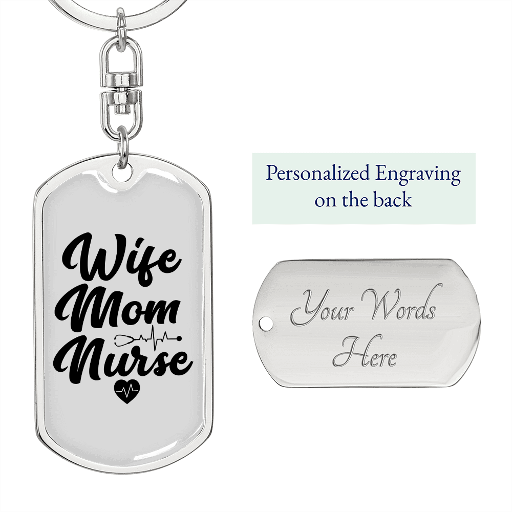To My Wife Wife Mom Nurse Heart Keychain Stainless Steel or 18k Gold Dog Tag Keyring-Express Your Love Gifts