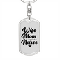 To My Wife Wife Mom Nurse Heart Keychain Stainless Steel or 18k Gold Dog Tag Keyring-Express Your Love Gifts