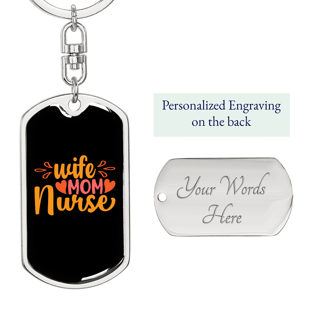 To My Wife Wife Mom NurseBlack Yellow Keychain Stainless Steel or 18k Gold Dog Tag Keyring-Express Your Love Gifts