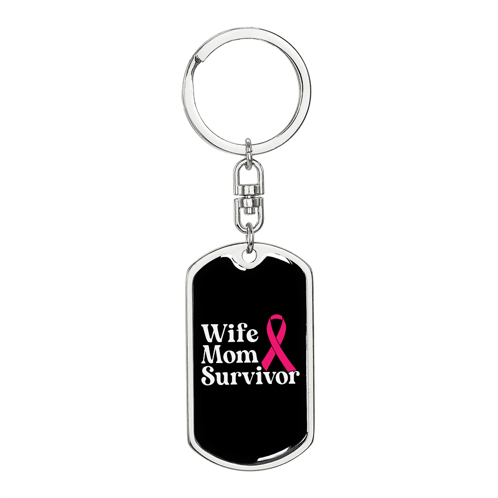 To My Wife Wife Mom Survivor AwAreness Keychain Stainless Steel or 18k Gold Dog Tag Keyring-Express Your Love Gifts