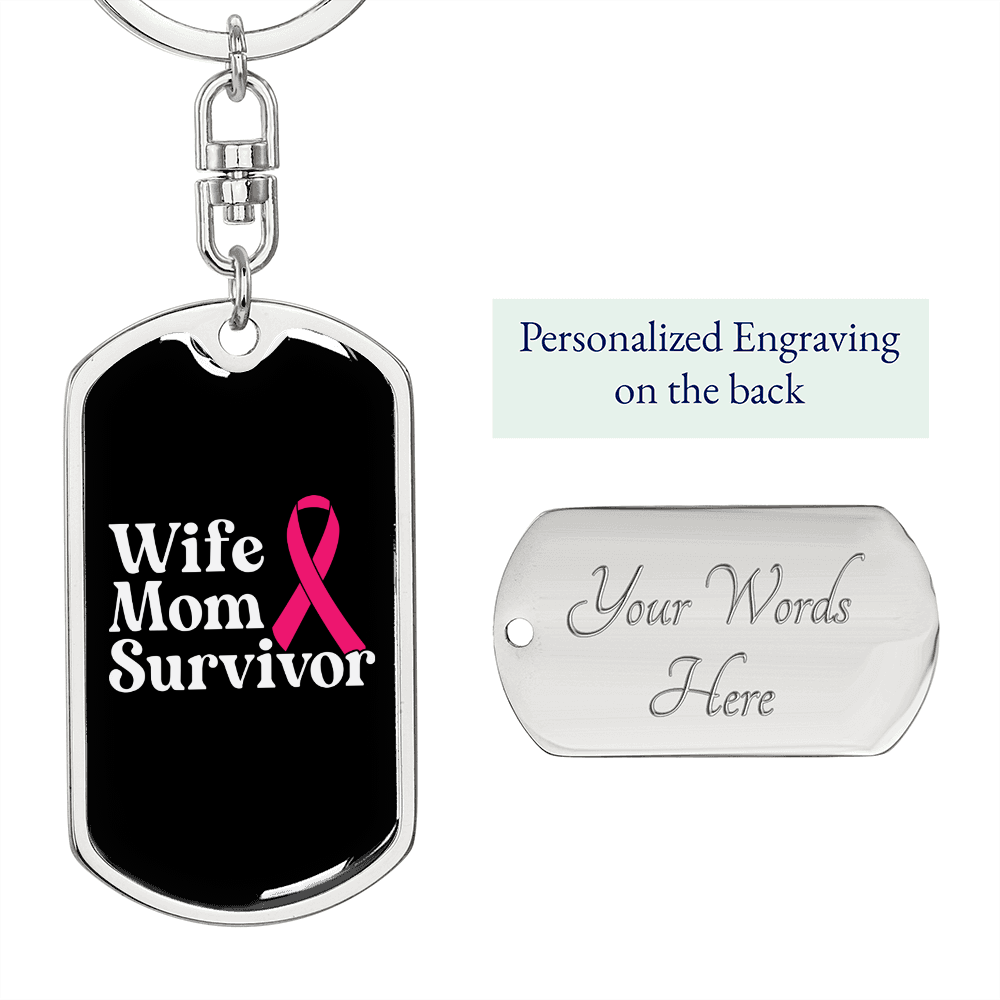 To My Wife Wife Mom Survivor AwAreness Keychain Stainless Steel or 18k Gold Dog Tag Keyring-Express Your Love Gifts