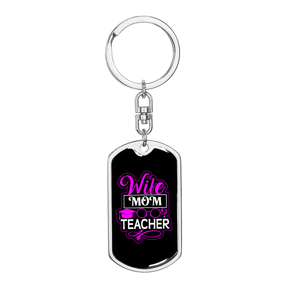 To My Wife Wife Mom Teacher Black Pink Keychain Stainless Steel or 18k Gold Dog Tag Keyring-Express Your Love Gifts