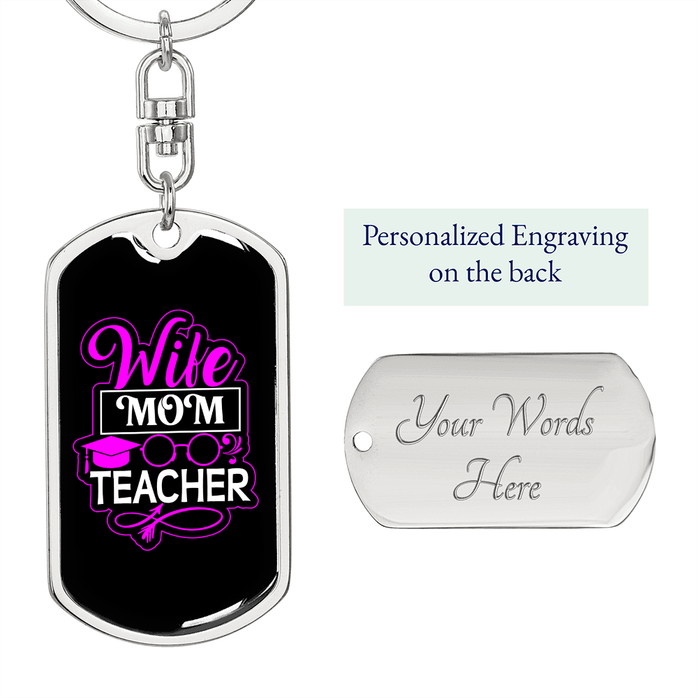 To My Wife Wife Mom Teacher Black Pink Keychain Stainless Steel or 18k Gold Dog Tag Keyring-Express Your Love Gifts
