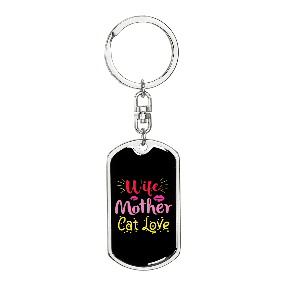 To My Wife Wife Mother Cat Love Keychain Stainless Steel or 18k Gold Dog Tag Keyring-Express Your Love Gifts