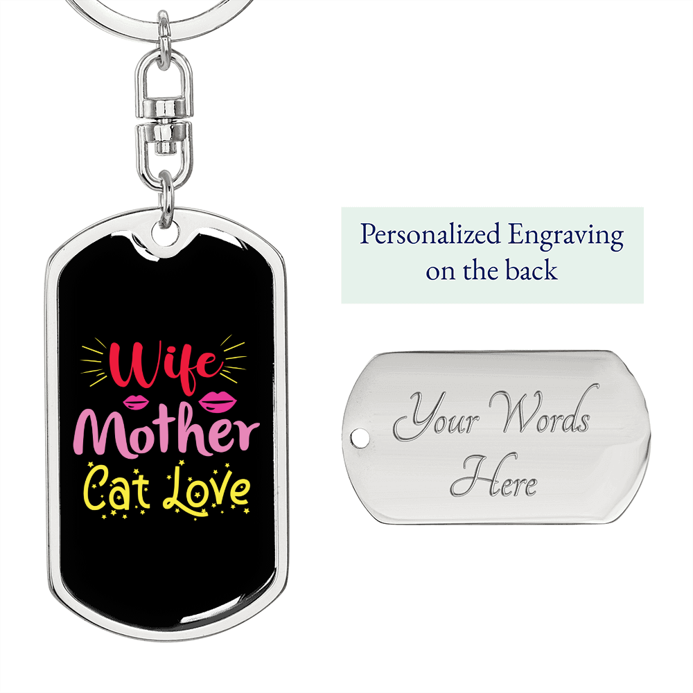 To My Wife Wife Mother Cat Love Keychain Stainless Steel or 18k Gold Dog Tag Keyring-Express Your Love Gifts