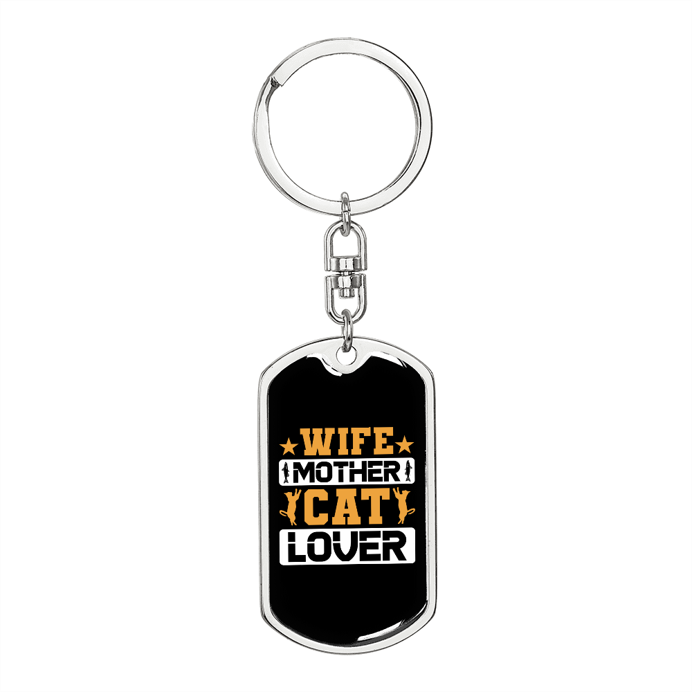 To My Wife Wife Mother Cat Lover Black Yellow Keychain Stainless Steel or 18k Gold Dog Tag Keyring-Express Your Love Gifts