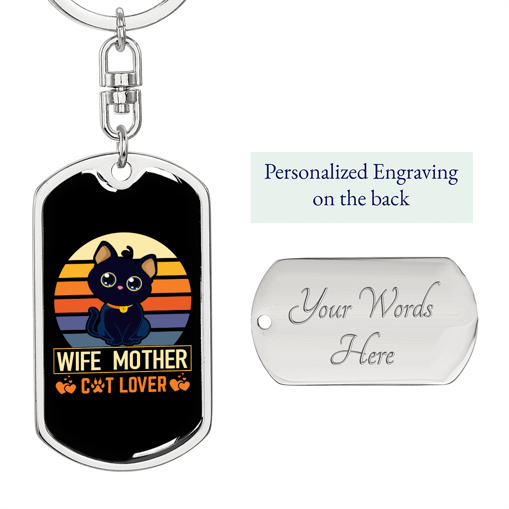 To My Wife Wife Mother Cat Lover Keychain Stainless Steel or 18k Gold Dog Tag Keyring-Express Your Love Gifts