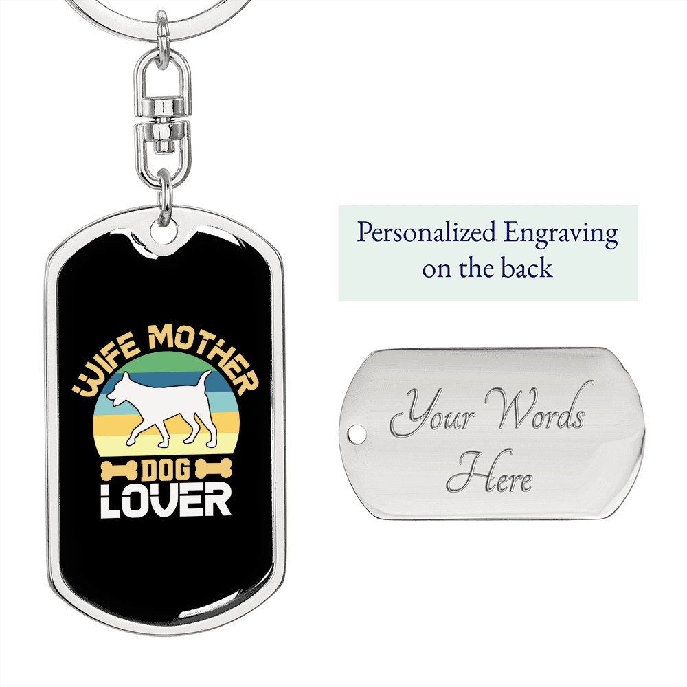 To My Wife Wife Mother Dog Lover Black Keychain Stainless Steel or 18k Gold Dog Tag Keyring-Express Your Love Gifts