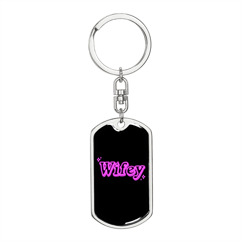 To My Wife Wifey Keychain Stainless Steel or 18k Gold Dog Tag Keyring-Express Your Love Gifts