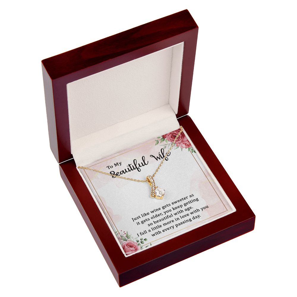 To My Wife Wine Gets Sweeter Alluring Ribbon Necklace Message Card-Express Your Love Gifts