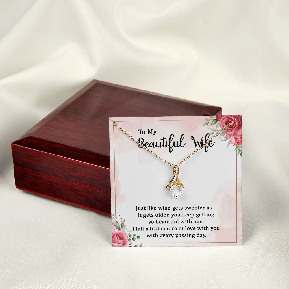 To My Wife Wine Gets Sweeter Alluring Ribbon Necklace Message Card-Express Your Love Gifts