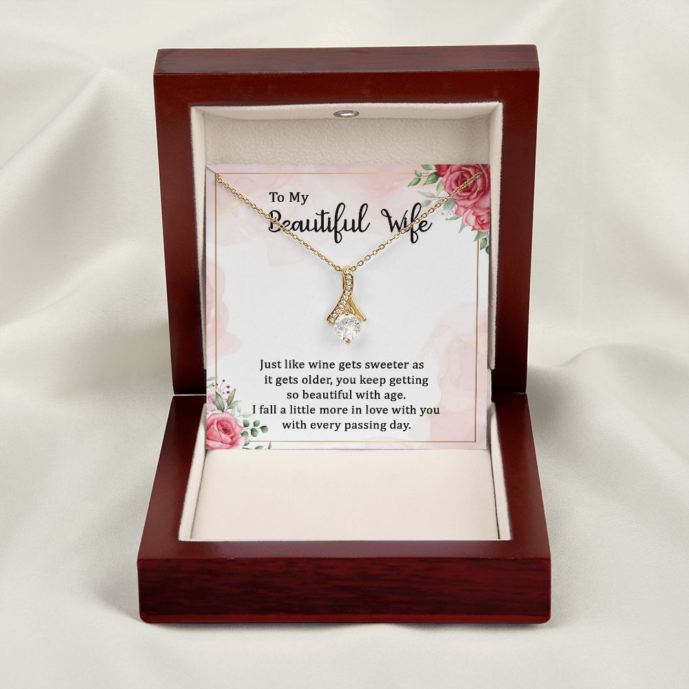 To My Wife Wine Gets Sweeter Alluring Ribbon Necklace Message Card-Express Your Love Gifts