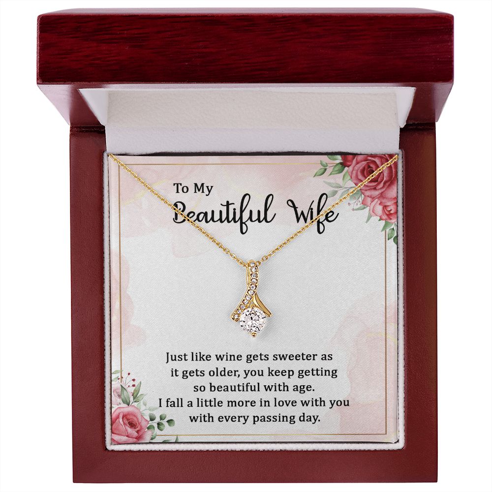 To My Wife Wine Gets Sweeter Alluring Ribbon Necklace Message Card-Express Your Love Gifts
