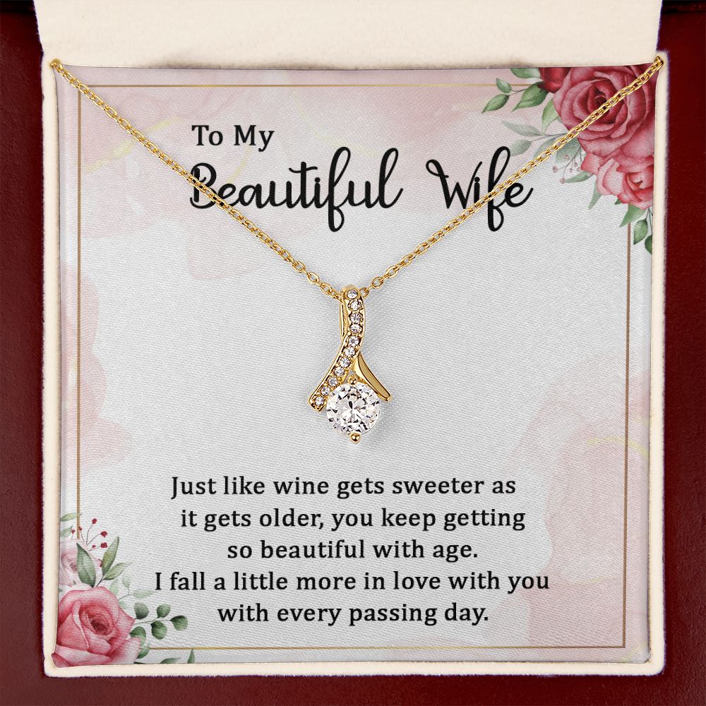 To My Wife Wine Gets Sweeter Alluring Ribbon Necklace Message Card-Express Your Love Gifts