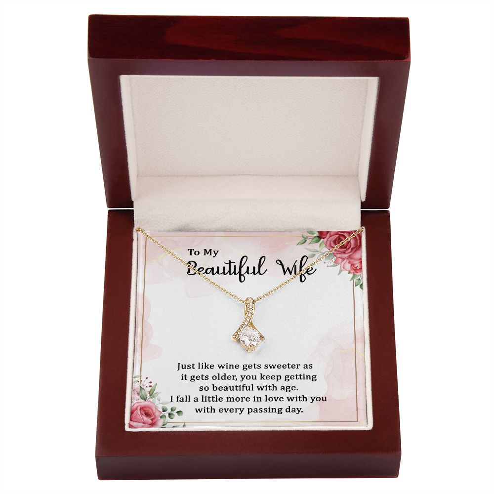 To My Wife Wine Gets Sweeter Alluring Ribbon Necklace Message Card-Express Your Love Gifts