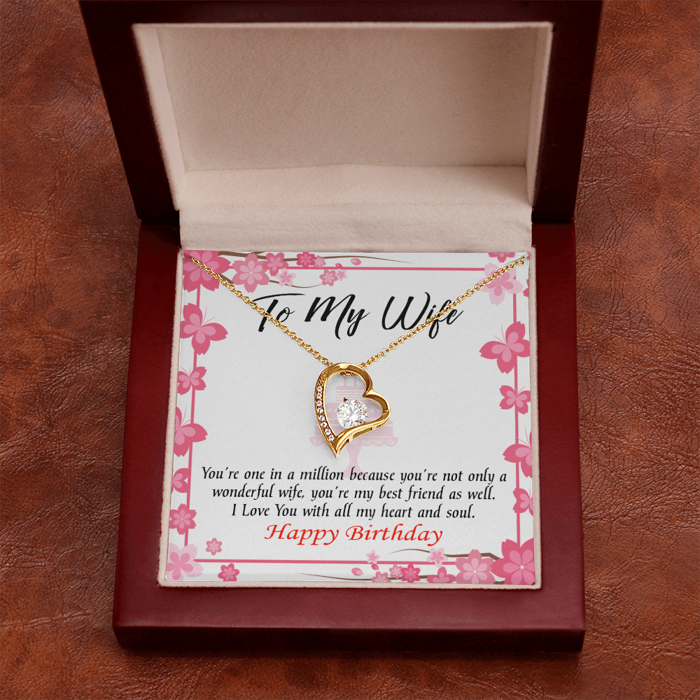 To My Wife Wonderful Best Friend Wife Birthday Message Forever Necklace w Message Card-Express Your Love Gifts