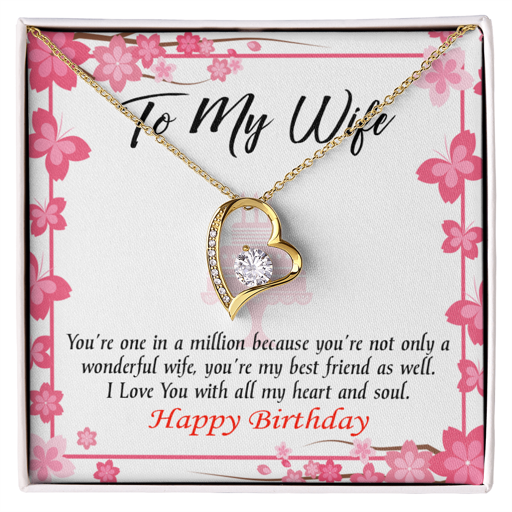 To My Wife Wonderful Best Friend Wife Birthday Message Forever Necklace w Message Card-Express Your Love Gifts