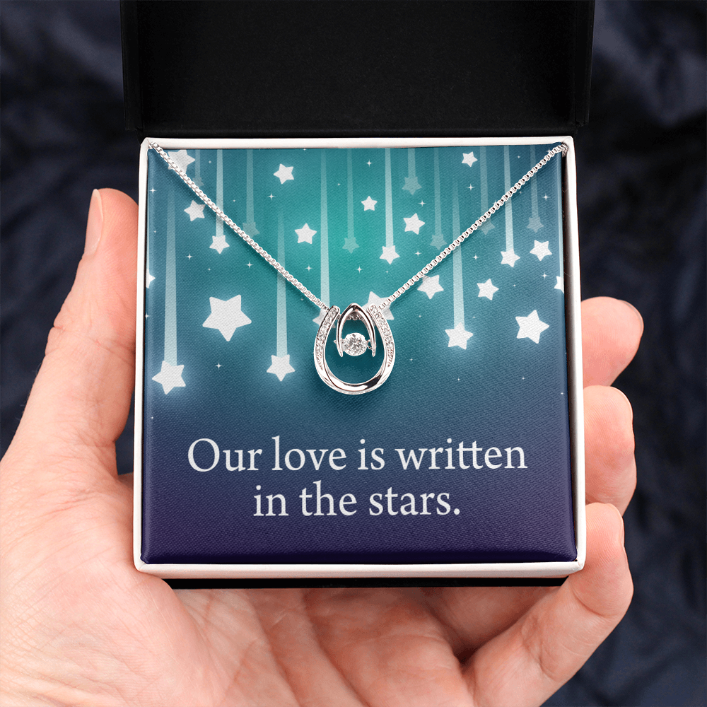 To My Wife Written In The Stars Lucky Horseshoe Necklace Message Card 14k w CZ Crystals-Express Your Love Gifts