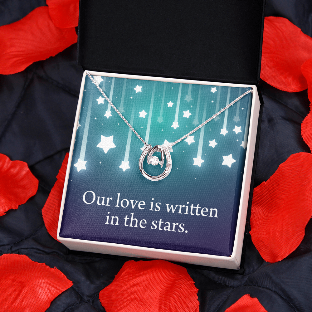 To My Wife Written In The Stars Lucky Horseshoe Necklace Message Card 14k w CZ Crystals-Express Your Love Gifts