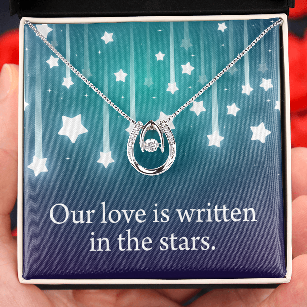 To My Wife Written In The Stars Lucky Horseshoe Necklace Message Card 14k w CZ Crystals-Express Your Love Gifts