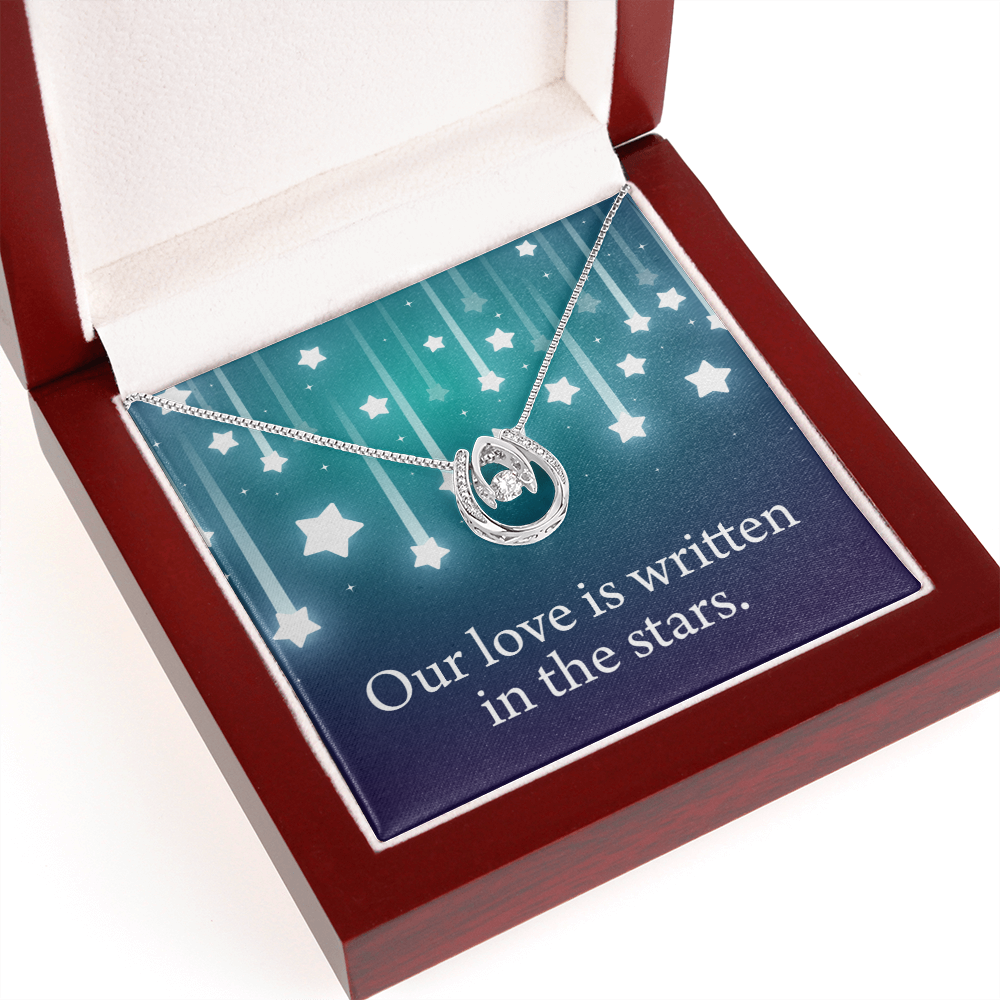 To My Wife Written In The Stars Lucky Horseshoe Necklace Message Card 14k w CZ Crystals-Express Your Love Gifts