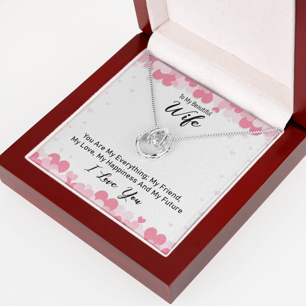 To My Wife You Are My Everything Lucky Horseshoe Necklace Message Card 14k w CZ Crystals-Express Your Love Gifts